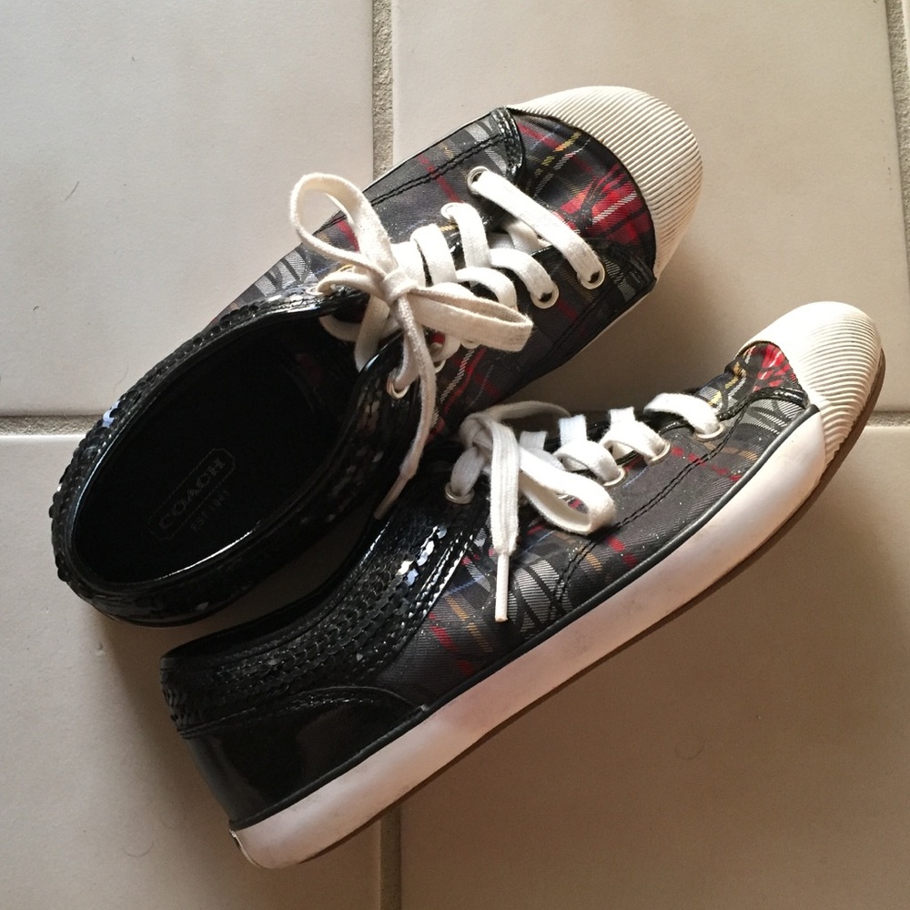 COACH Zorra Multi-Plaid Sneakers Sparkle size 8.5 - Picture 1 of 8